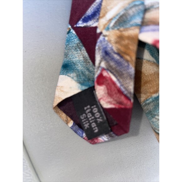 Fabienne Men's Neck Tie Hatian Silk Blend Burgandy Green Tan57"x3.5" Made in USA - Picture 6 of 7